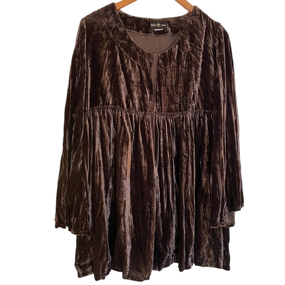 Vintage Connie's Moonlight Crushed Velvet Tunic Top Large Brown Lagenlook Earthy